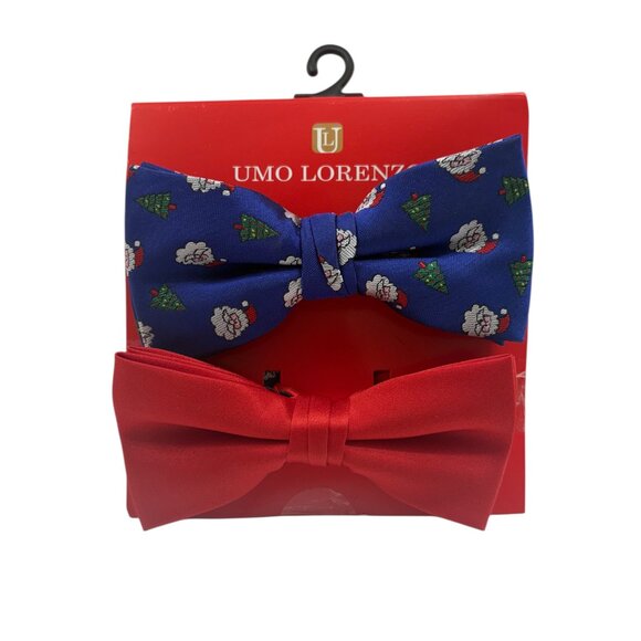 Christmas Bow Tie Duo/ Set - Men's -Red & Santa/Tree Print - OS - NWT - Picture 1 of 6